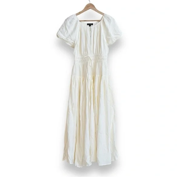 J Crew Ivory Elena Puff Sleeve Dress in Crepe de Chine Womens Size XXS Midi - Picture 2 of 12